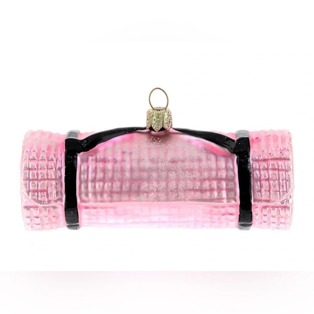 Anthropologie New Pink Yoga Mat Glass Ornament Rare Discontinued